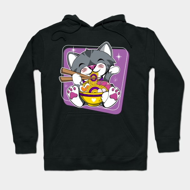 Cat Eating Ramen Intersex Pride Hoodie by CuddleswithCatsArt